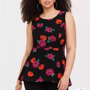 Black Floral Ponte Hi-Lo Top
